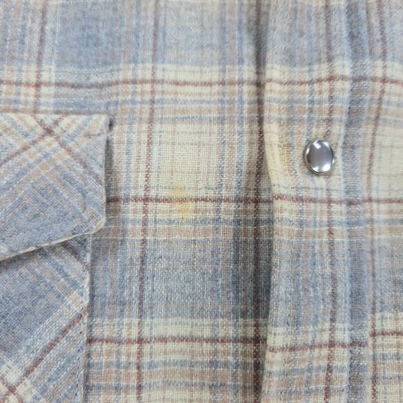 Pendleton 100% Virgin Wool Brown Plaid Long Sleeve Pearl Snap Flannel Size Large - Picture 8 of 8